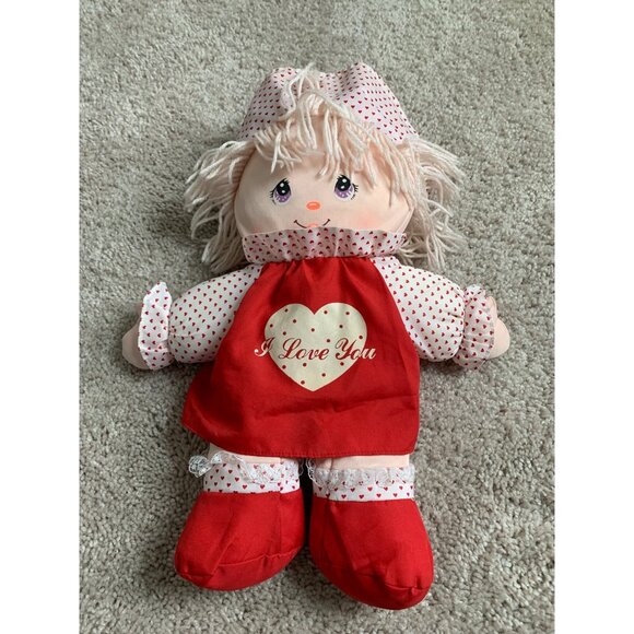 Vintage Well Made "I Love You" Rag Doll 15" White & Red Heart Outfit‎ - Picture 1 of 8